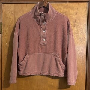 REI Cooperative hemp cotton blend mock neck 1/4 button sweater sweatshirt
